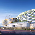 Modern Green Multi Storey Hospital Building With Glass Facade In Urban Street Setting