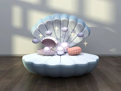 Shell Shaped Window Display Featuring Pearls Small Shells And Star Decorations 3d model