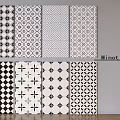 Modern Black And White Floor Tiles With Multiple Intricate Pattern Styles 3d model