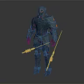 Futuristic Mechanical Armored Warrior Character With Orange Glowing Armor And Dual Weapons