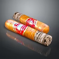 Two Premium Handmade Cigars With Red Labels And Natural Wrapper