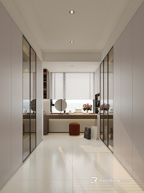 Modern Closet Interior Design With Bright Windows Vanity And Decor 3d model 