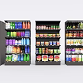 Retail Store Display Shelves Stocked with Various Beverages and Food Products