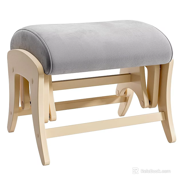 Modern Gray Padded Sofa Stool With Light Wooden Frame And Simple Design 3d model 