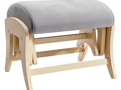 Modern Gray Padded Sofa Stool With Light Wooden Frame And Simple Design 3d model