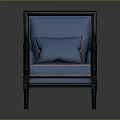 Blue Upholstered Chair With Dark Wood Frame Armrests And Plush Cushion