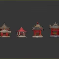 Traditional Chinese Pavilion Models With Various Colored Roofs And Architectural Details