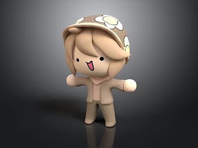 Cute 3D Cartoon Daily Life Figure With Light Brown Outfit And White Flower Hat 3d model