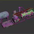 Industrial Mechanical Equipment With Blue Tank Conveyor Belt And Pipes