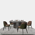 Elegant Modern Round Dining Table Set With Green And Beige Upholstered Chairs 3d model