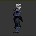 Muscular Blue Skinned Character with White Hair Red Necklace Braided Belt Green Pants Outstretched Arms