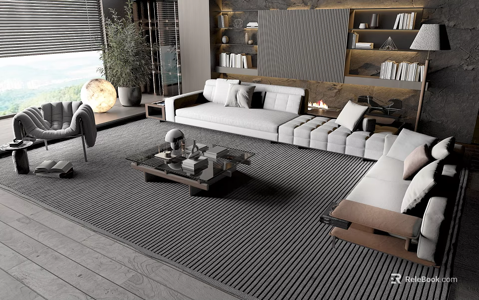 Modern Living Room Sofa Coffee Table Set With Plush Cushions And Wooden Design 3d model 