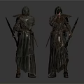 Detailed Armored Cloaked Warriors Holding Spears Back Front View Character Design