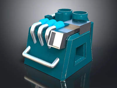 Blue Industrial Equipment With Curved Pipes Metal Handle And Square Structure Design 3d model