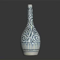 Decorative Blue And White Ceramic Vase With Spiral Patterns And Striped Design