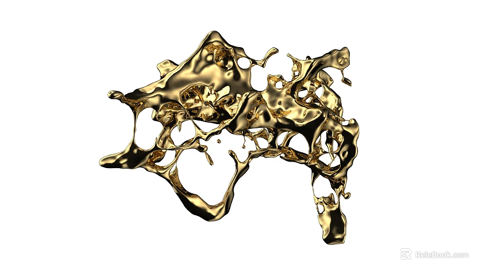 Dynamic Golden Liquid Splash Abstract Shiny Sculptural Form On White Background 3d model 