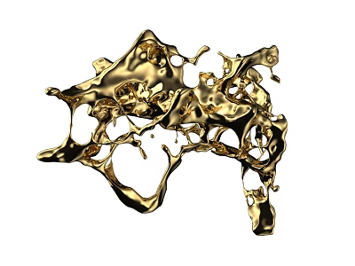 Dynamic Golden Liquid Splash Abstract Shiny Sculptural Form On White Background 3d model