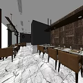 Elegant Modern Hotel Lobby Interior With Marble Floor Dining Tables And Decorative Wall