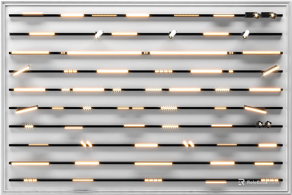 Downlights and Spotlights Neatly Arranged in Multiple Rows with Illuminated Effect for Product 3d model 