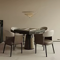 Modern Entertainment Table With Four Gray And White Chairs Pendant Light And Black Side Cabinet