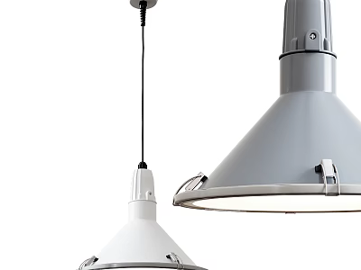 Modern Pendant Lights With White And Gray Conical Shades And Metallic Mounting Details 3d model