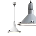 Modern Pendant Lights With White And Gray Conical Shades And Metallic Mounting Details