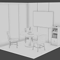 Modern Public Office Space With Round Table Chairs TV Screen Shelf And Flower Vase
