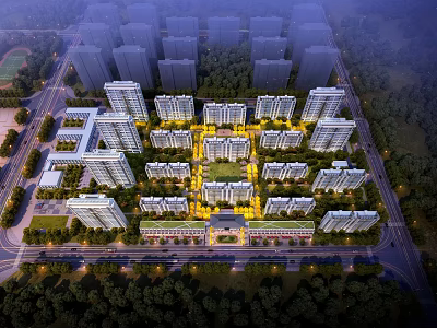 Aerial Planning Of Residential Community With High Rise Buildings Neat Layout Green Spaces And Roads 3d model