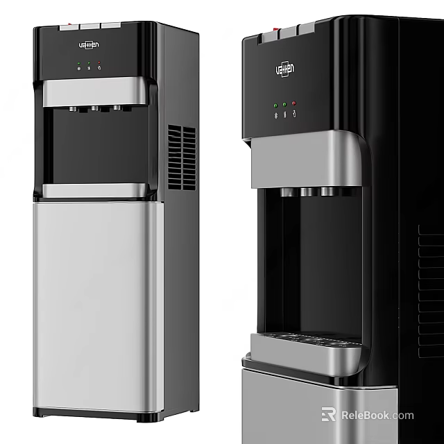 Modern Standing Water Dispenser Black And Silver Design With Functional Buttons For Home Office Use 3d model 