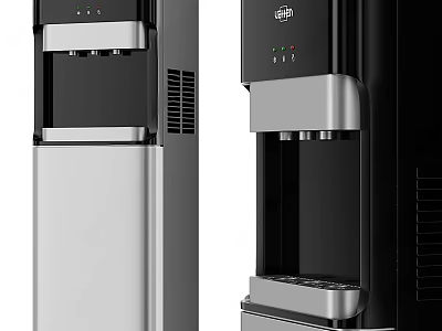 Modern Standing Water Dispenser Black And Silver Design With Functional Buttons For Home Office Use 3d model