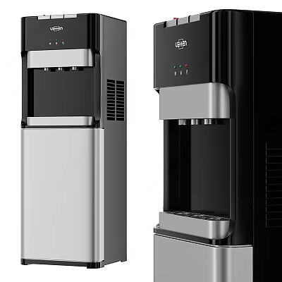Modern Standing Water Dispenser Black And Silver Design With Functional Buttons For Home Office Use 3d model