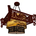 Traditional Chinese Style Wooden Carved Chandelier With Intricate Patterns And Hanging Design