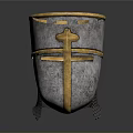 Medieval Helmet with Silver Body Golden Cross Accents and Mesh Visor