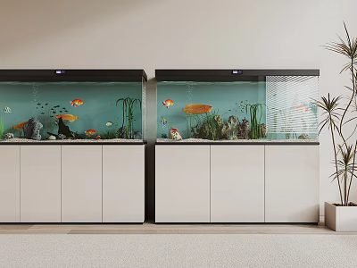Modern Aquariums With Fish And Aquatic Decorations 3d model