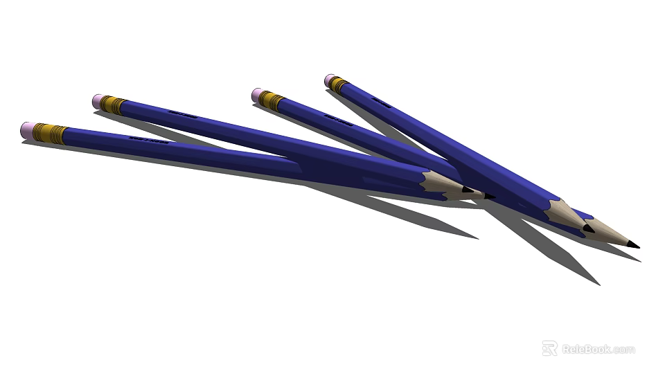 Blue Pencils With Sharpened Tips And Yellow Accents Lying Together With Shadows 3d model 