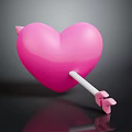 Pink Heart Balloon With White Arrow On Dark Reflective Surface 3d model