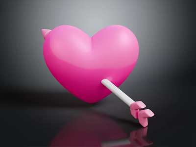 Pink Heart Balloon With White Arrow On Dark Reflective Surface 3d model