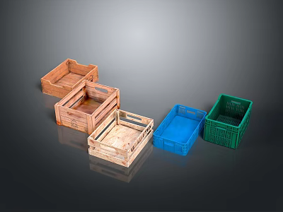 Practical Colorful Wooden and Plastic Storage Baskets for Household Organization 3d model