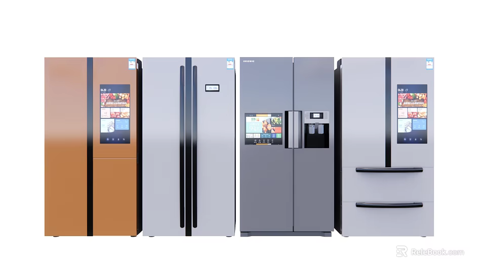 Modern Refrigerators And Freezers With Digital Screens And Various Color Designs 3d model 