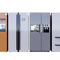 Modern Refrigerators And Freezers With Digital Screens And Various Color Designs