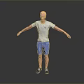 3D Character In Gray T Shirt Blue Shorts Sports Shoes Standing With Arms Outstretched