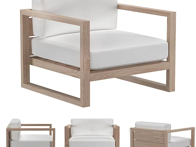 Modern Wooden Frame Leisure Chair With White Cushion Armrest And Simple Design 3d model