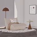 Minimalist Modern Beige Quilted Accent Chair With Floor Lamp Side Table And Abstract Wall Art