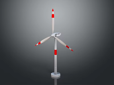 Heavy Duty Industrial Wind Turbine With Three Red White Striped Blades And White Tower Structure 3d model
