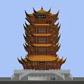 Traditional Chinese Ancient Architecture Multi Layered Pagoda With Yellow Roofs Overhanging Eaves White Base