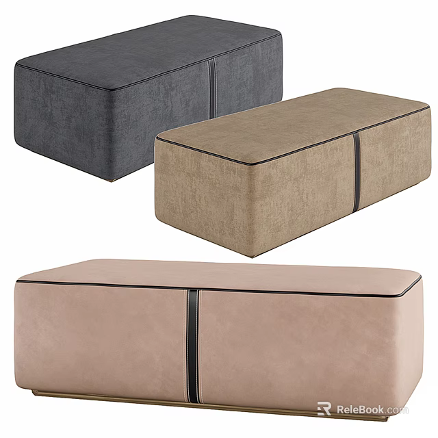 Stylish Upholstered Storage Ottoman Bench in Gray Beige Pink Tones with Decorative Stitching 3d model 