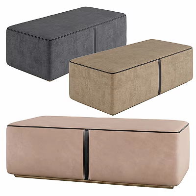 Stylish Upholstered Storage Ottoman Bench in Gray Beige Pink Tones with Decorative Stitching 3d model