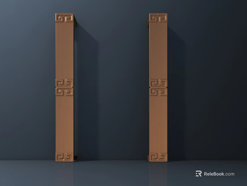 Public Facility Decorative Brown Columns With Ornate Carved Patterns In Modern Space 3d model 