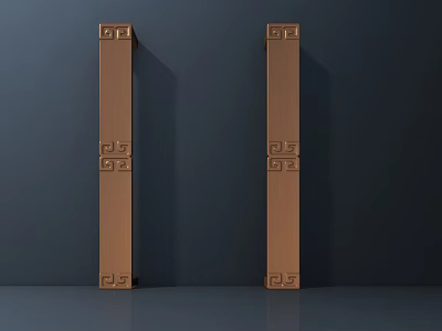 Public Facility Decorative Brown Columns With Ornate Carved Patterns In Modern Space 3d model