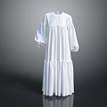 Elegant White Long Sleeve Dress With Frilled Hem And Loose Fit